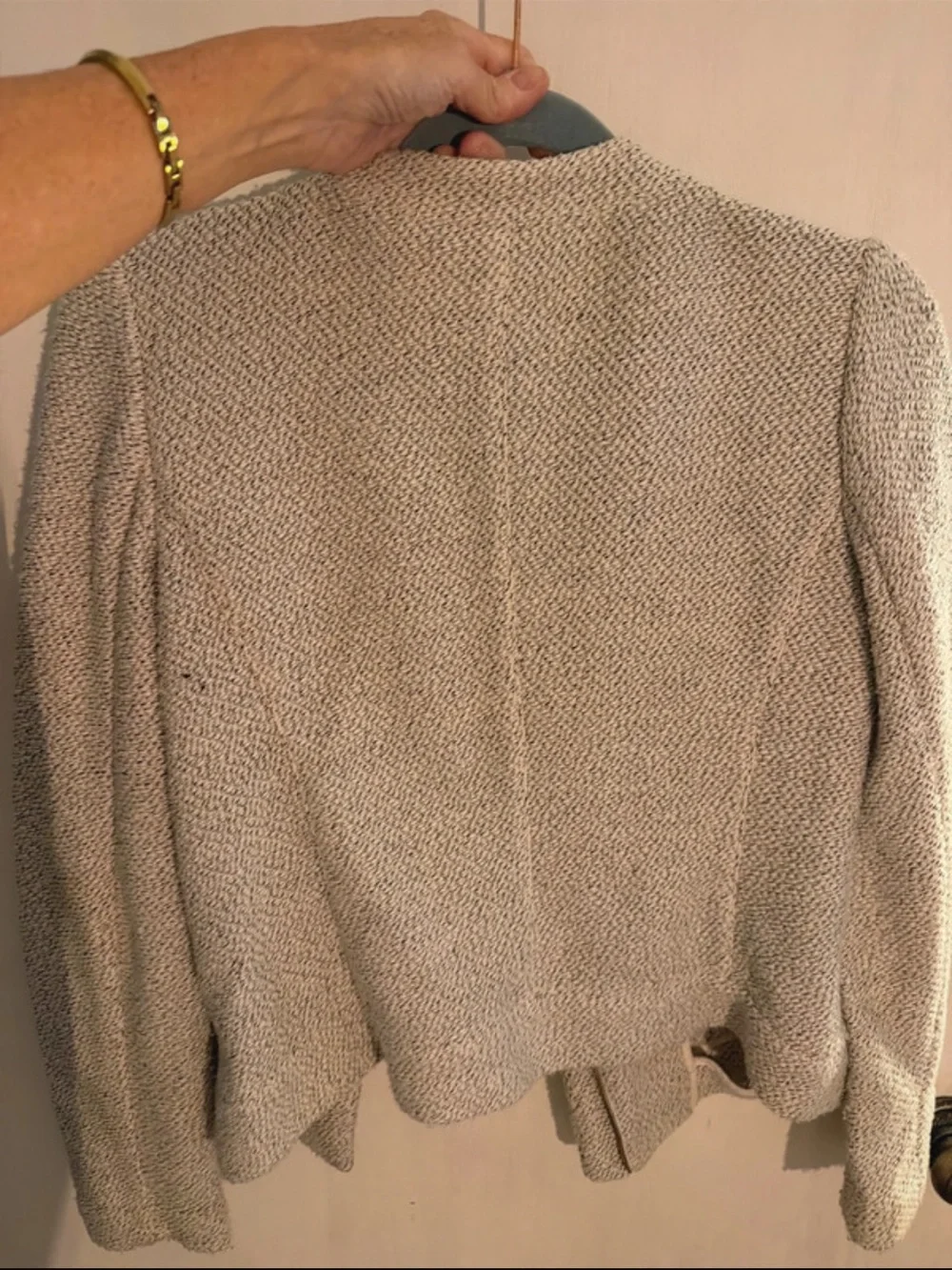 Ann Taylor Stylish Textured Cream Women's Jacket with Gold Zippers